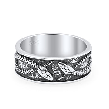 Attractive Oxidized Snakes Carved Rounded Engraved Designer Fashion Band Thumb Ring